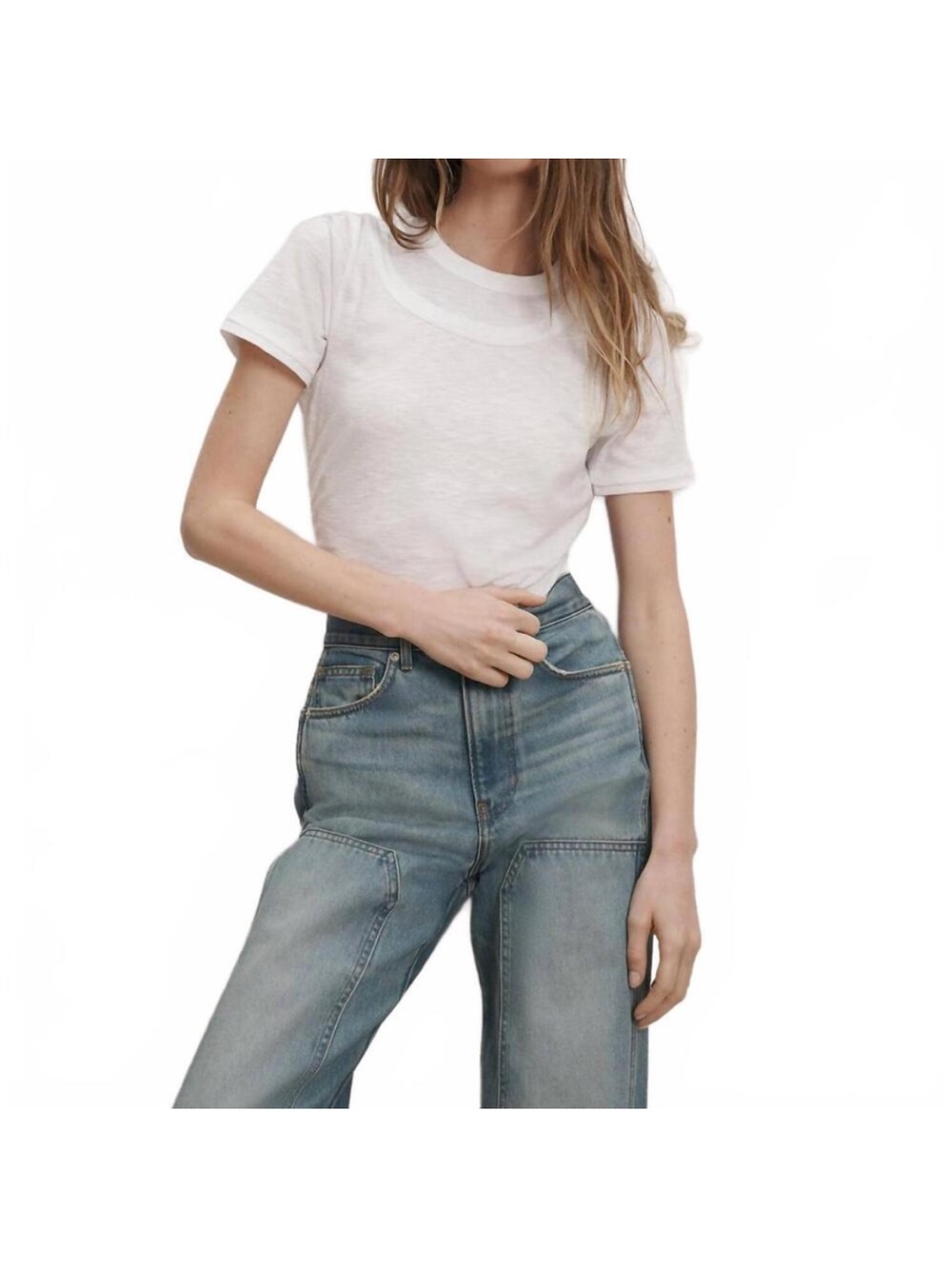VERONICA BEARD damian double-collar t-shirt in white XL